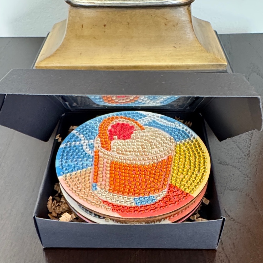 Handcrafted Diamond Art Cocktail Themed Coasters – Set of 4 - Picture 5 of 6